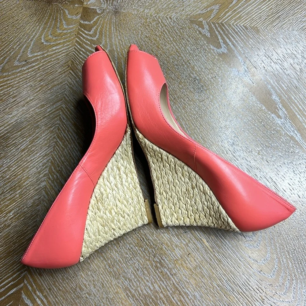 L.K. BENNETT Coral Leather Espadrille Wedge Sandals 38